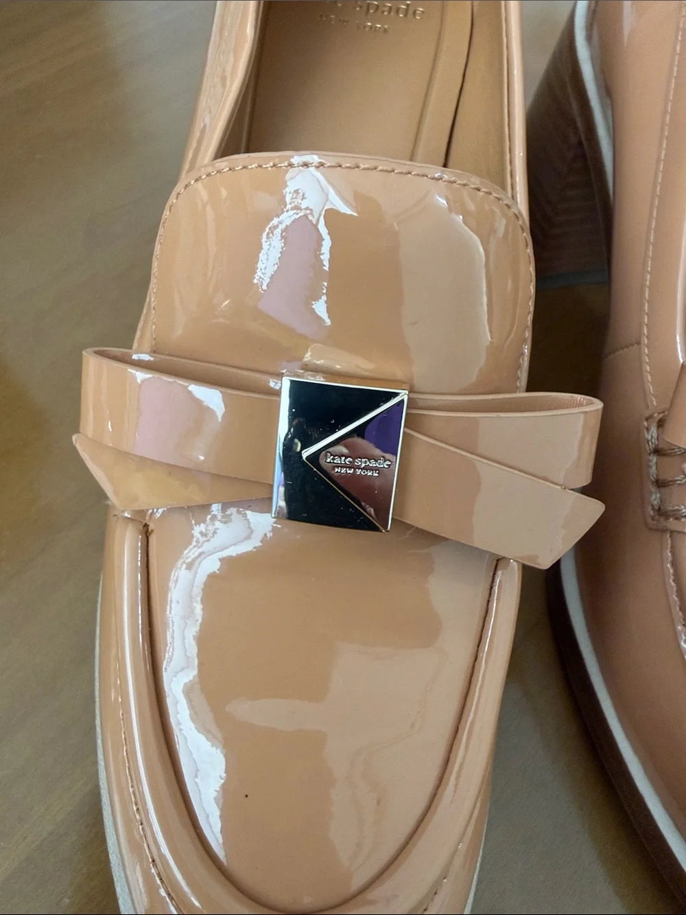 kate spade Patent Peach Bow Block-Heel Loafers